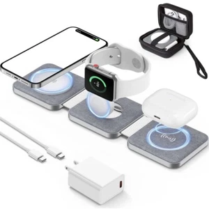 MagSafe Foldable 3-in-1 Charging Station iPhone 14/13/12/SE/11 iWatch AirPods - Picture 1 of 6
