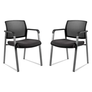2er Set stapelbare Gästestühle mit Netzrücken und gepolsterter Stoffsitzfläche und Holz - Bild 1 von 9