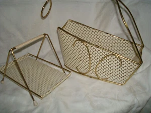 Mid Century  Flaschenhalter Schankhilfe + passende Zettel Ablage creme Gold - Bild 1 von 7