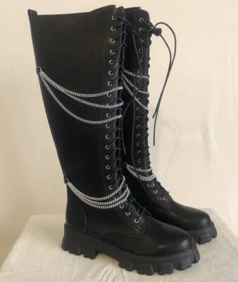 Black Knee High Lace Up Combat Boots Women’s Size 10 N.Y.L.A Dolls Kill - Image 1 of 4