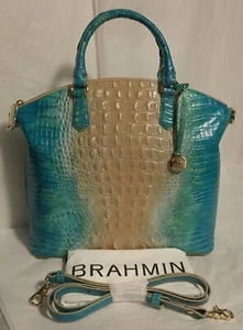 BRAHMIN Melbourne Large DUXBURY Satchel Bag OCEAN OMBRE Teal Tan Aqua Blue NWT - Picture 1 of 9
