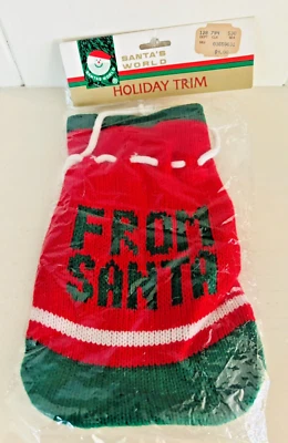 Vtg NOS Kurt Adler Santa's World Knit Drawstring "From Santa" Christmas Gift Bag - Image 1 of 4