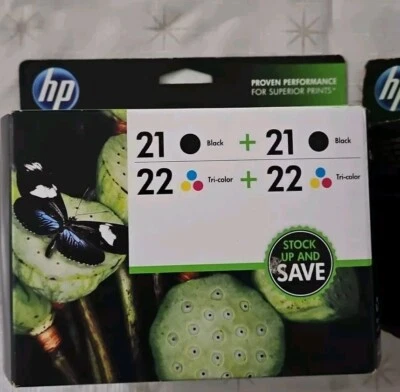 Genuine HP 21 HP 22 Ink  2 Black, 2 Tri-Color Combo Sealed Packs June 2013 - Image 1 of 4