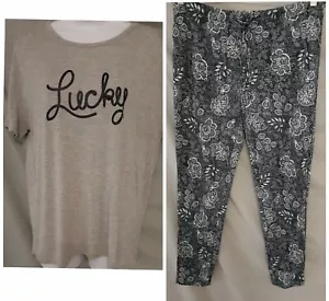 Lucky Brand Blue Pajama Set Long Paisley Pant Short Sleeve Top Small 42" BUST - Picture 1 of 9