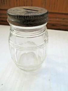 Vintage 3 1/2" Battleship Mustard Coin Bank Clear Glass Jar Original Screw Lid - Picture 1 of 3