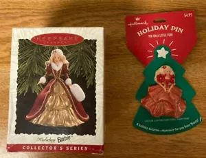 Hallmark ~ Holiday Barbie 1996 - Keepsake Ornament + Holiday Barbie Pin - Bild 1 von 3