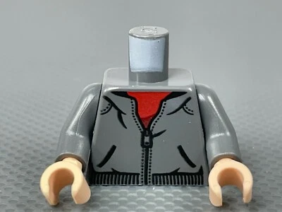 LEGO Dark Bluish Gray Minifigure Torso Hoodie over Red Shirt Black Zipper  - Image 1 of 4