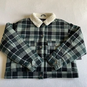 Volcom Women Large Sherpa Flannel Weaton Jacket Dark Pine - Picture 1 of 14