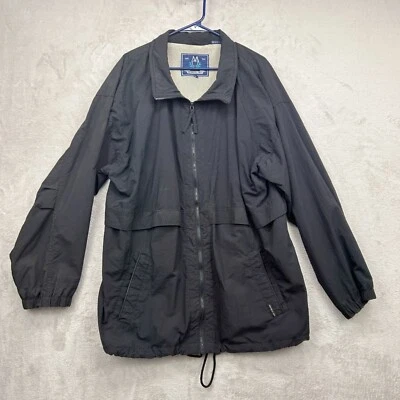 Винтажный членов только мужской черный нейлон ветровка тянуть талии Куртка Пальто Sz XL - Изображение 1 из 4