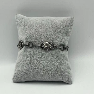 Vintage 1940s art deco Sterling silver plumeria chain link Bracelet - Picture 1 of 6