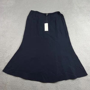 EILEEN FISHER Ink Navy Heavyweight Stretch Silk Georgette Fluted Skirt L - Picture 1 of 8