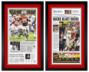 2015 Campeones Nacionales Ohio State Buckeyes ¡Juego de 2 impresiones artísticas enmarcadas! - Imagen 1 de 3