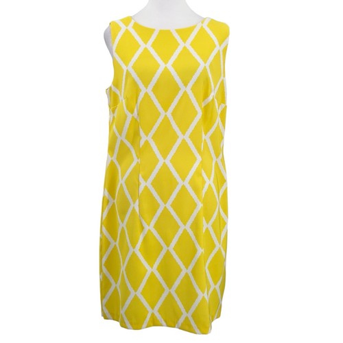 Guaina ALYX senza maniche giallo bianco taglia 12 girocollo sopra ginocchio geometrica