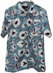 Quiksilver Hawaiian Tshirt Teal Purple Sunflowers Floral cotton blend Tee Sz M - Picture 1 of 12
