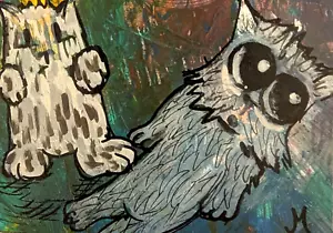 ACEO Cat Painting Original Kitten Contemporary Landscape Folk Art Josh Merritt - Picture 1 of 1