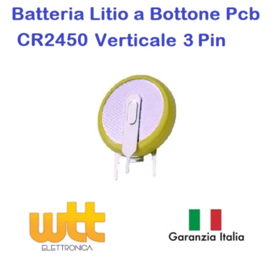 EXTRACELL CR2450 A SALDARE PILA BOTTONE LITIO 3V 550mAh VERTICALE CIRCUITO STAMPATO