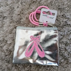 Cartera Zapato Ballet Plateada Metálica, Cremallera, Forrada con 3 Cabello Rosa Elástico Regalo - Imagen 1 de 2