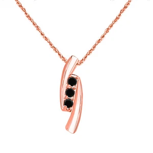 0.25 Ct Natural Round Black Diamond Pendant Necklace in 10K Gold with Box Chain  - Picture 1 of 30