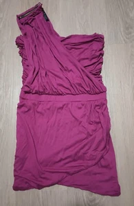 T BAGS Los Angeles Burgundy One Shoulder Grecian Wrap Stretch Sheath Mini Dress - Picture 1 of 7