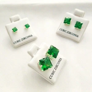 Ear Stud Set of 3 Pairs Square Green Cubic Zirconia Earrings New - Picture 1 of 9