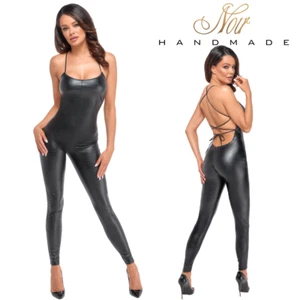 Noir Handmade black sleeveless overall open crotch Bondage crotchless Catsuit - Picture 1 of 9