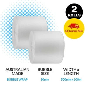 2x Bubble Wrap 500mm x 100m Cushioning Clear Bubbles Size 10mm 100 Metres/Roll - Picture 1 of 1