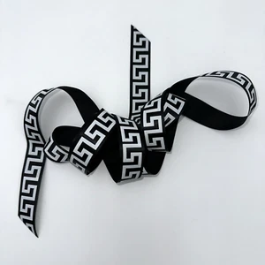 Versace schwarzes Band weiß griechisches Schlüssel Logo Designer Geschenkpapier 7/8" Breite x 6,5 Fuß - 1 Stück - Bild 1 von 10