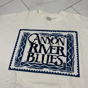Vintage 90s Canyon River Blues Jeans Promo White Navy Box Logo T-Shirt XL - Picture 1 of 5