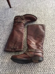 Frye Brown Leather Brass Studded Harness Boots Sz. 8.5 B (see full description) - Picture 1 of 11