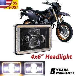 4x6" LED Angel Eye Headlight Hi-Lo Beam For Suzuki DRZ400SM DRZ400E Motorcycle - Picture 1 of 12