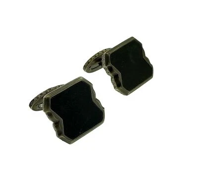 Stephen Webster Sterling Silver England Made Me Cuban Leaf Stone Onyx Cufflinks - Image 1 of 4