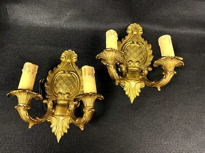 Antique Solid Brass Ornate Candelabra Wall Sconces Electrical Light Fixture - Image 1 of 4