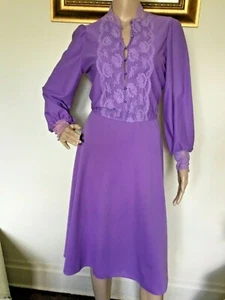 70's Vintage Lavender Lace Trim Disco Dress - Picture 1 of 6