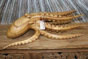 NEW Balinese Hand Carved & Crafted Suar Wood Octopus Sculpture - Bali Carving - Picture 1 of 4