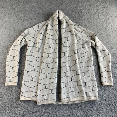 Ann Taylor Cardigan Sweater Womens Medium Ivory Black Wool Alpaca Open Front - Image 1 of 4