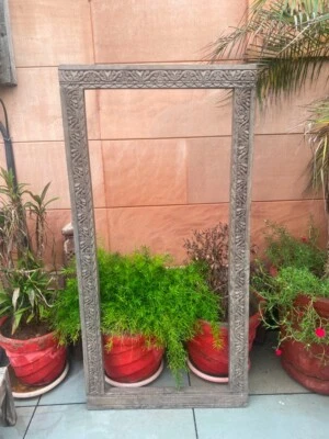 Antiguo marco de espejo de madera tallado a mano floral fino hermoso para colgar en la pared Foto 1 de 4