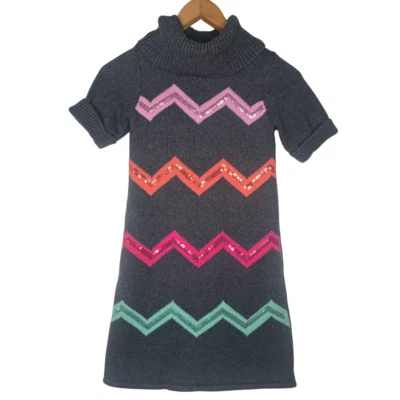 Vestido Suéter Gymboree Niñas Talla 9 Gris Tejido Zigzag Bordado Cuello Alto Foto 1 de 4