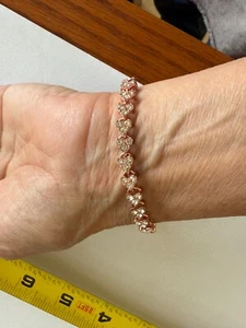 Vintage rose gold color coppertone rhinestone hearts linked bracelet - Picture 1 of 5