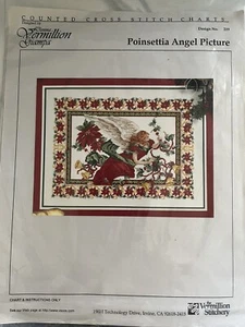 Vermillion Stitchery Chart Counted Cross Stitch  219 Poinsettia Angel Picture - Picture 1 of 3