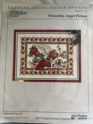 Vermillion Stitchery Chart Counted Cross Stitch  219 Poinsettia Angel Picture - Image 1 of 3
