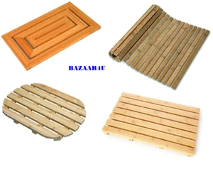 BAMBOO DUCK BOARD WOODEN NATURAL WOOD BATHROOM OVAL, RECTANGULAR SHOWER BATH MAT - Picture 1 of 8