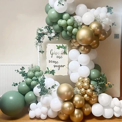 139X Sage Green Gold White Balloon Arch Garland Kit Wedding Birthday Party Decor - image 1 of 4
