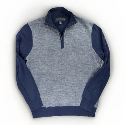 Suéter Harrison Davis Para Hombre M Lana Merino Cuarto Cremallera Azul Gris Tejido Pullover Foto 1 de 4