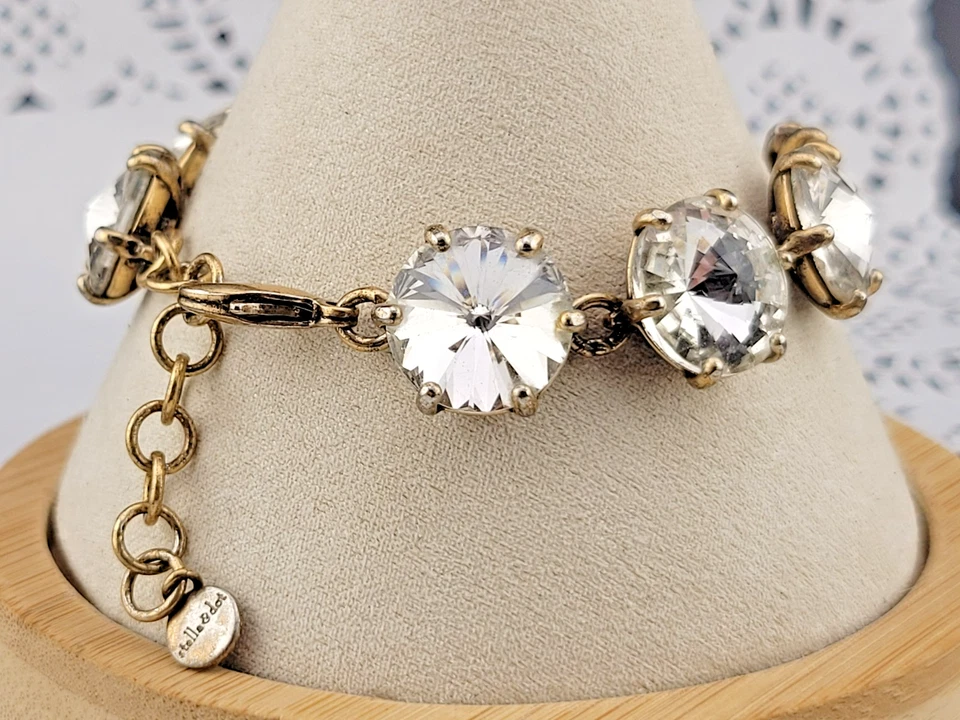 Теннисный браслет Adj7-8 Stella & Dot белый ✨Rivoli со стразами антикварный золотистый - Изображение 1 из 4