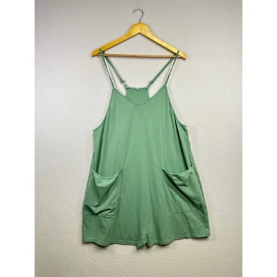 Macacão feminino verde sálvia com alças bolsos macacão tamanho G - Imagem 1 de 4