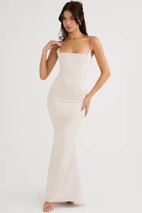 HOUSE OF CB 'Olivette' Crystal Satin Corset Maxi Dress - Picture 1 of 7