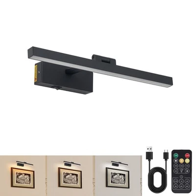 Picture Light 16" LED 3 CCT Black Wall Sconce Battery Operated w Remote 5000mAh - Image 1 of 4