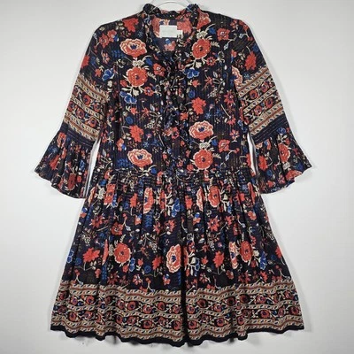 Eri + Ali Anthropologie Tiffany Metallic Floral Print Ruffle Shift Dress Size XS - Image 1 of 4