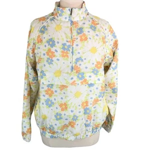 Lizgolf Soft Windbreaker Pullover Jacket Floral SzLarge Kangaroo Pockets Vintage - Picture 1 of 12