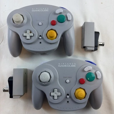 NICE Nintendo Gamecube Wavebird x2 Gray Wireless Controller & Receivers - Image 1 of 4